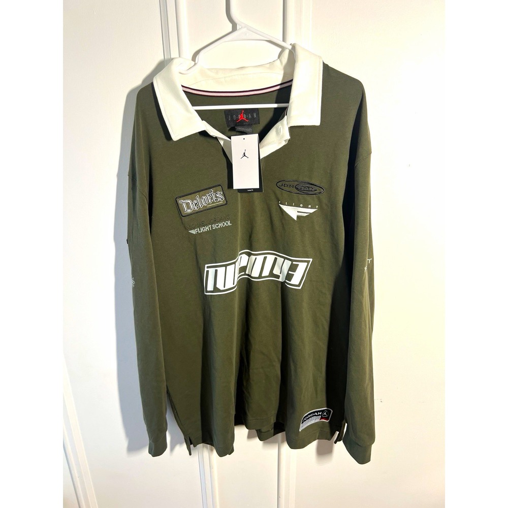 Jordan Flight School Long Sleeve Polo Mens XL Olive Green HF9323-325 NWT